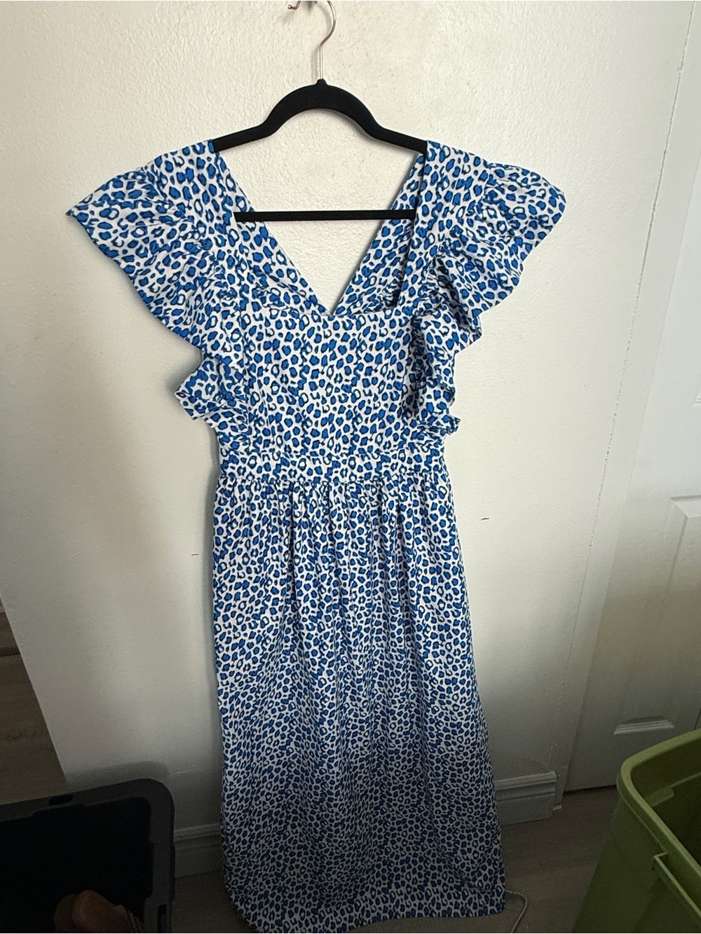 Elisamama Blue Leopard Print Maxi Dress with Flutter Sleeves